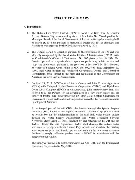 butuan city water district|Executive Summary .